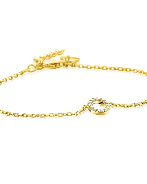 zilveren fantasie Zinzi schakelarmband, geel verguld, in het midden een open rondje met zirconia's, ZIA2550Y - 11113188