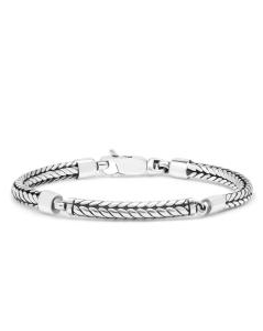 zilveren Silk armband geoxydeerd, 4-kanten schakel 19 cm, in het midden een platter afgerond middenstuk, voorzien van karabijnhaak - 11113389