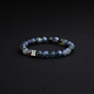 Gemini edelsteen armband, 8 mm verschillende kleur blauw/bruin agaat in maat XL - 11113445