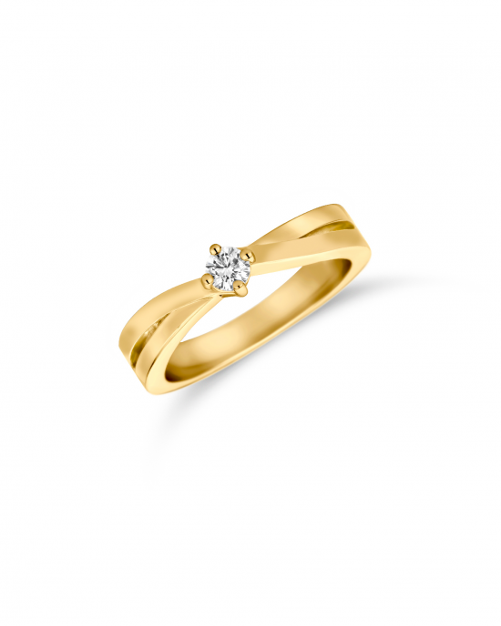 14 krt geelgouden fantasie R&C solitair groeibriljant ring, met gekruiste banden en de 4-poots chaton is verfraaid met een 0.10 crt briljant geslepen diamant Si/R - 11113515