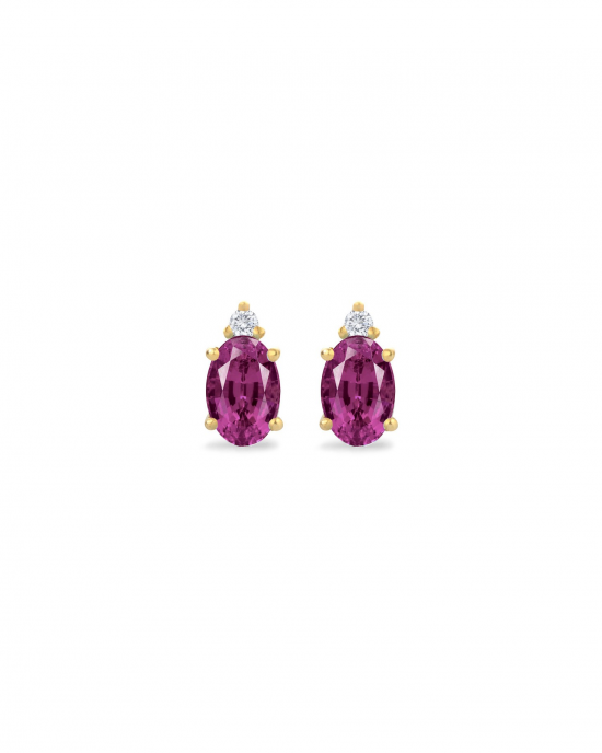 14 krt gelgouden Miss Spring Allerliefste oorstekers, model Helena, per oorsteker een ovale gefacetteerde paarse amethyst 6 x 4 mm in een 4-poots chaton waarboven 1 x 0,015 crt briljant geslepen diamant P/W - 11113517