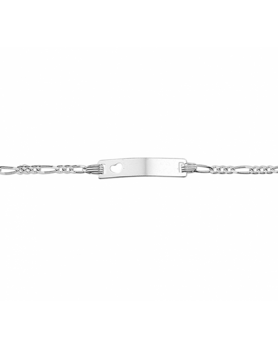 Zilver gerhodineerd graveerarmband hartje eruit, met figaro schakel plaat 4,2 mm De lengte is 9 - 11 cm - 11115815