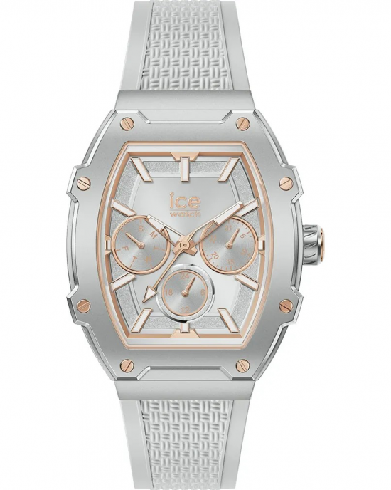 Ice Watch Boliday Small, tonneauvormige kast 40 mm van aluminium met stalen deksel, mineraalglas, 5atm WD, siliconen band, model Grey shades - 11113676