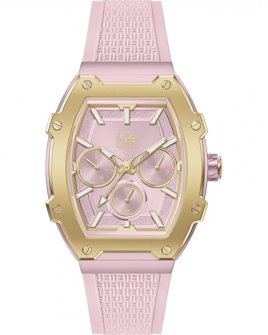 Ice Watch Boliday Small, tonneauvormige kast 40 mm van aluminium met stalen deksel, mineraalglas, 5atm WD, siliconen band, model pink passion - 11113677