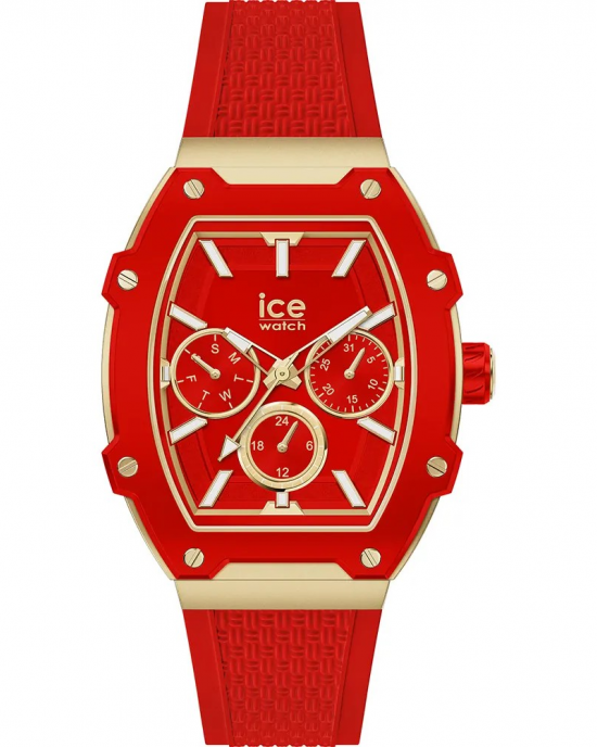 Ice Watch Boliday Small, tonneauvormige kast 40 mm van aluminium met stalen deksel, mineraalglas, 5atm WD, siliconen band, model passion red - 11113684