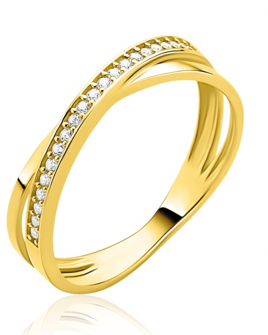 14 krt geelgouden Zinzi fantasie ring : Crossover met in de bovenste baan een rij van briljant geslepen zirconias pave gezet. ZGR469-56 - 11113713