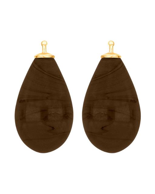 Heide  Heinzendorf creoolhangers, druppelvormige quartzglas, 24 mm x 15 mm zilveren vergulde inzet kleur 85 mokka kleur - 11113740