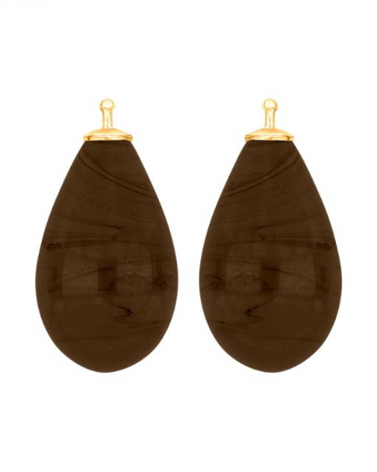Heide  Heinzendorf creoolhangers, druppelvormige quartzglas, 24 mm x 15 mm zilveren vergulde inzet kleur 85 mokka kleur - 11113740