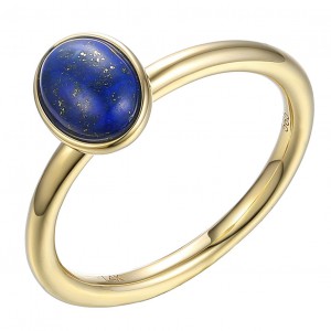 14 krt geelgouden kleursteen ring , verfraaid met een ovaal cabochon geslepen Lapis Lazuli 1.0 crt. Goed als combinatiering te dragen - 11113874