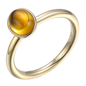 14 krt geelgouden kleursteen ring , verfraaid met een ovaal cabochon geslepen citrien 1.31 crt. Goed als combinatiering te dragen - 11113875