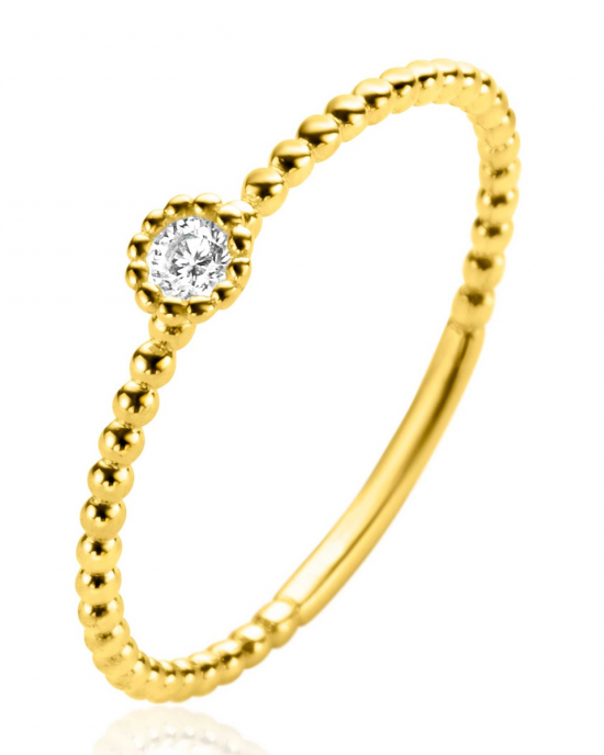 zgr308 14 karaats geelgouden bolletjes ring met een zirkonia in bolletjes zetting op maat 54 - 11113909