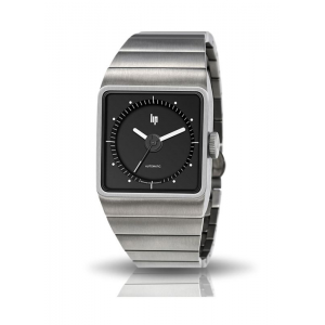Lip horloge Big TV Titan 671657,  automaat rechthoekig zwarte wijzerplaat, kast en band volledig titanium, voorzijde saffierglas, band inclusief vouwsluiting, glazen deksel, 5 atm - 11113941