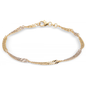 14 krt bicolor gouden singaporeschakel armband op  18.5 cm met een karabijnhaak sluiting - 11113950