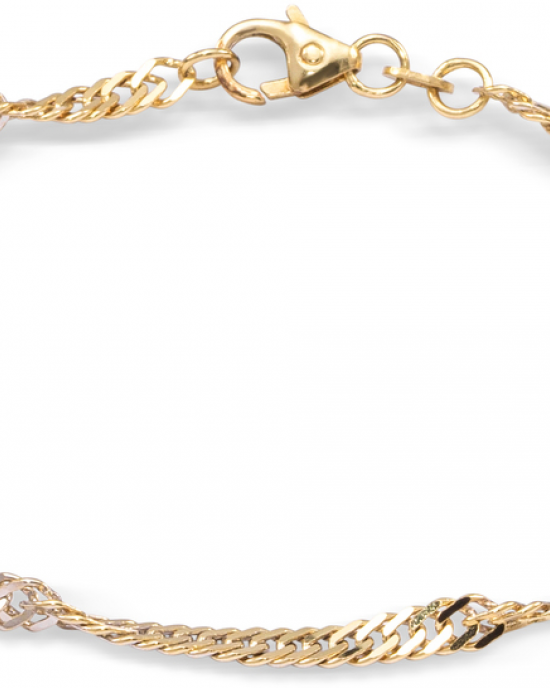 14 krt bicolor gouden singaporeschakel armband op  18.5 cm met een karabijnhaak sluiting - 11113950