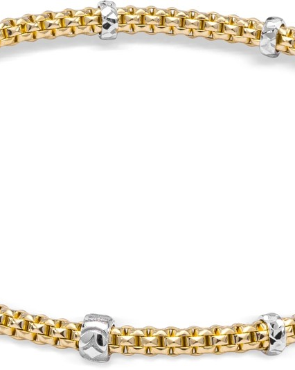 18 karaats bi-colour gouden Monzario armband,flexibele geelgouden band van 2.8 mm dikte met 11 witgouden bolletjes  geweven struktuur met een diameter van ca. 55 mm breedte. refnr. 1282-a bic - 11113973