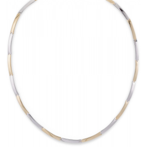14 krt bicolor gouden Monzario fantasieschakel collier model 867C, bestaande uit gladde strakke plaatjes om en om geel en wit, ca 45 cm x 3,2 mm, voorzien van karabijnhaak - 11113981