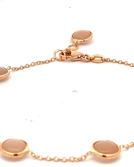 14 karaats rosé gouden Monzario armband met 7 twee zijdig cabouchongeslepen roze maansteen op 18.5 cm met 17 cm een extra tussenoogje. Het referentie model is 1551-a rose - 11113986