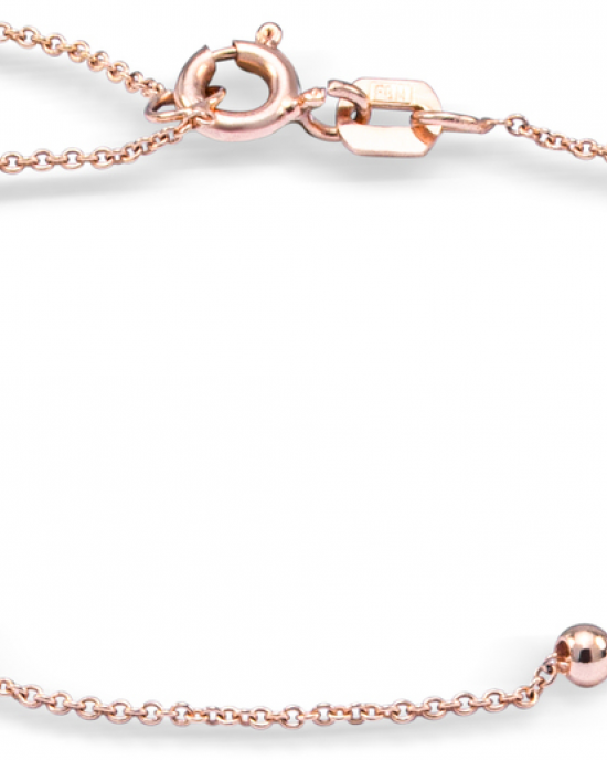 14 karaats rosé gouden armband op 19 cm lengte met een tussenoogje op16.5 m. Smal ankerschakel met daarop 4 bolletjes van 2.5 mm Voorzien van een veerringsluiting. - 11113989