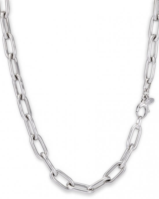 MONZARIO zilveren collier gerhodineerd, Ovaal jasseron 11 x 22.5 mm met grote karabijnhaak sluiting. Totale lengte is  45 cm. referentie model nr. 1018c - 11113992