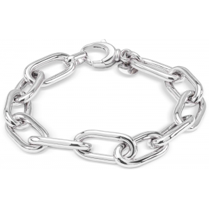 MONZARIO zilveren armband gerhodineerd, Ovaal jasseron 11 x 22.5 mm met grote karabijnhaak sluiting. Totale lengte is  21 cm. referentie model nr. 1018a - 11113993