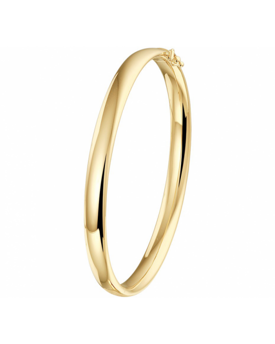 14k Geelgouden bangle uitgevoerd met een scharnier. De bangle heeft een breedte van 6mm en een binnendiameter van 60mm. Voorzien van een insteekveersluiting en veiligheids achtje - 11113226