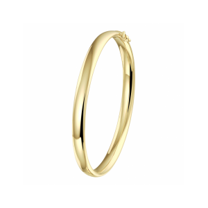 14k Geelgouden bangle uitgevoerd met een scharnier. De bangle heeft een breedte van 6mm en een binnendiameter van 60mm. Voorzien van een insteekveersluiting en veiligheids achtje - 11113226