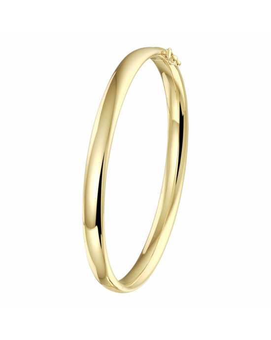 14k Geelgouden bangle uitgevoerd met een scharnier. De bangle heeft een breedte van 6mm en een binnendiameter van 60mm. Voorzien van een insteekveersluiting en veiligheids achtje - 11113226