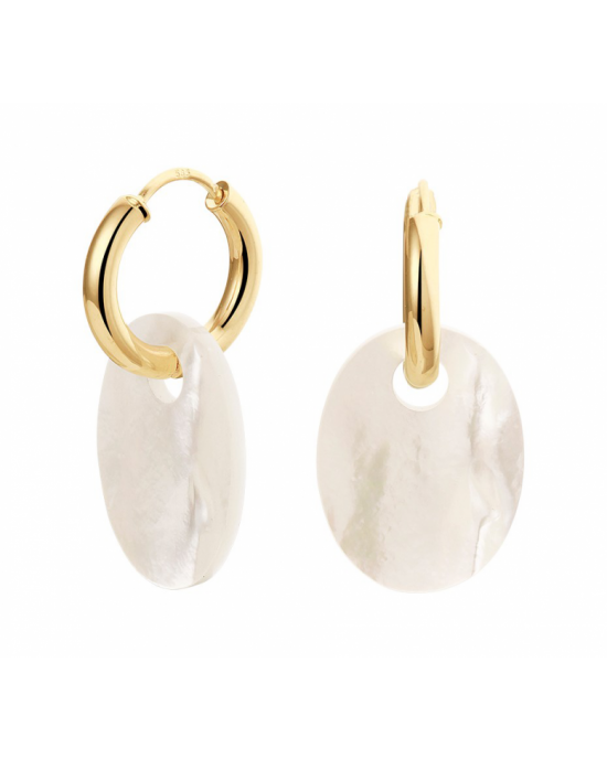 14k Geelgouden oorringen met uitgevoerd met parelmoer schijfjes - 11113659