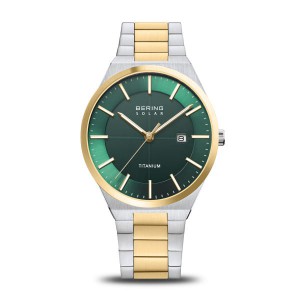 een bicolor titanium Bering horloge voorzien van een Soalr uurwerk, groene wijzerplaat, volledig gematteerd kast en band, secondewijzer en datumfunctie, 14439-718 - 11114084