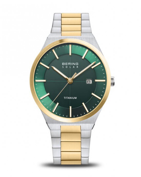 Bicolor Titanium Bering horloge voorzien van een Solar uurwerk, groene wijzerplaat, volledig gematteerd kast en band, secondewijzer en datumfunctie, 14439-718 - 11114084