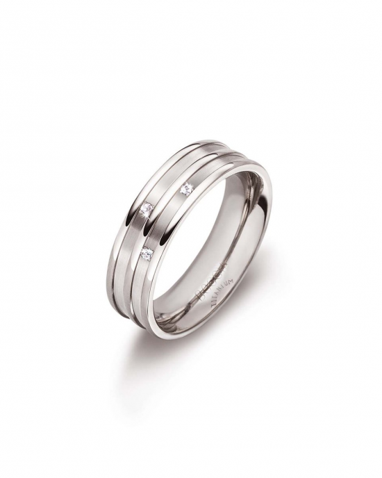 Boccia Ring 0151-01, titanium en voorzien van 3 briljant geslepen diamanten met een gezamenlijk gewicht van 0,015 crt - 11114149