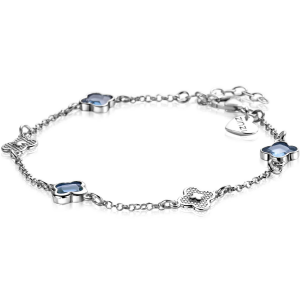 Zinzi zilver gerhodineerd armband met bloemenvorm in zilver en blauw zirkonia, op verschilende lengtes te dragen. Refnrzia2582 - 11114228