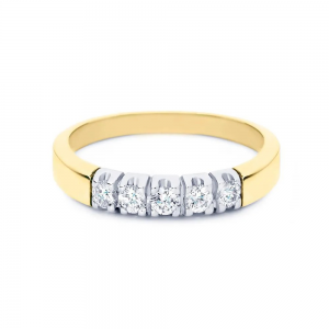 14 krt bicolor gouden R&C alliancering, model 1007 verfraaid met 5 x 0,07 crt briljant geslepen diamant, totaal 0,35 crt P/W - 11114279