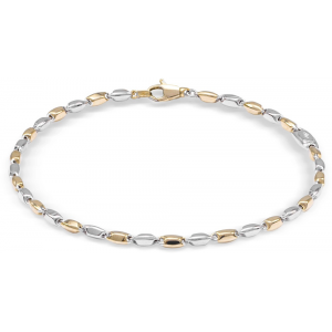 14 krt bicolor gouden Monzario fantasie-schakel armband op 19 cm, om en om geel en witgoud, 839a bic - 11114444