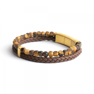 Gemini leren armband met edelstenen, model double brown in maat M - L - 11114659