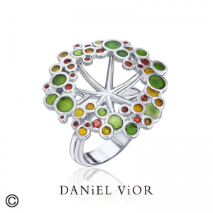 zilveren Daniel Vior ring geel verguld, model Umbela, verfraaid met groen, geel en rood emaille (afbeelding is een zilveren variant) - 11114662