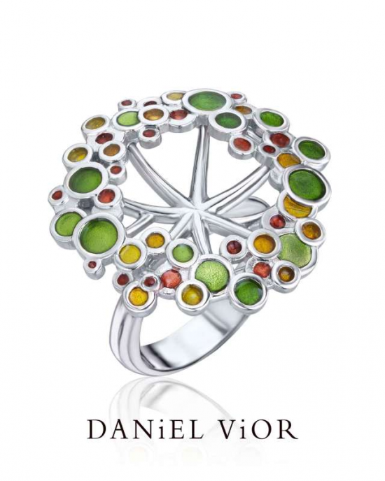 zilveren Daniel Vior ring geel verguld, model Umbela, verfraaid met groen, geel en rood emaille (afbeelding is een zilveren variant) - 11114662