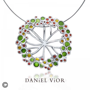 zilveren Daniel Vior hanger geel verguld, model Umbela, verfraaid met groen, geel en rood emaille (afbeelding is een zilveren variant) - 11114663