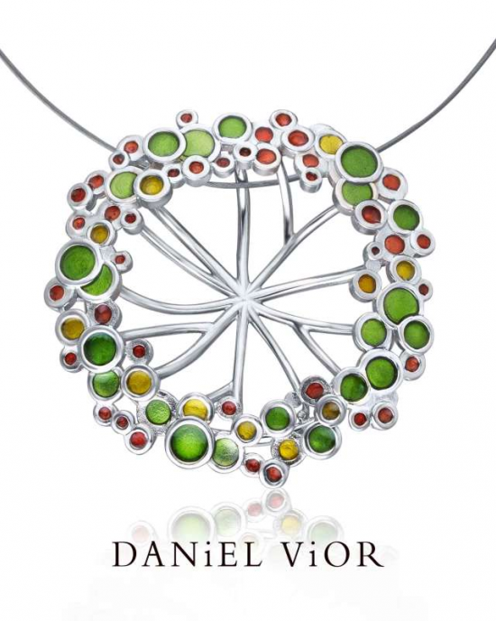 zilveren Daniel Vior hanger geel verguld, model Umbela, verfraaid met groen, geel en rood emaille (afbeelding is een zilveren variant) - 11114663