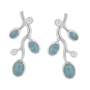 zilveren fantasie Rabinovich oorstekers, model Azure, verfraaid met aquamarijn en witte topaas - 11114678