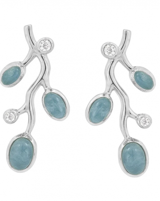 zilveren fantasie Rabinovich oorstekers, model Azure, verfraaid met aquamarijn en witte topaas - 11114678