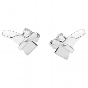 zilveren Nol oorstekers, handgesmeed V-Model, bredere baan onderliggend waarop een smalle opstaande baan, geheel gepolijst, refnr : AG24821-6 - 11114765