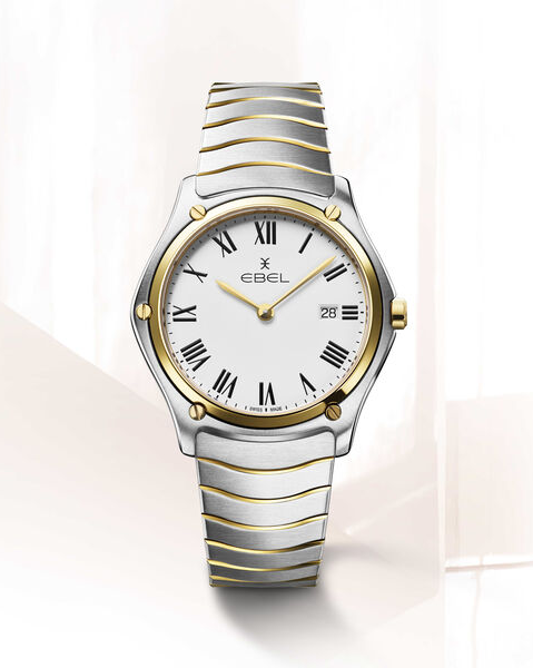 Ebel Sport Classic 37 mm, kast is een combinatie van staal + 18 krt geelgoud, edelstalen band met geel PvD, wit-romeins wijzerplaat, datum en saffierglas, vouwsluiting en 5 atm WD, 1216653 - 11114769