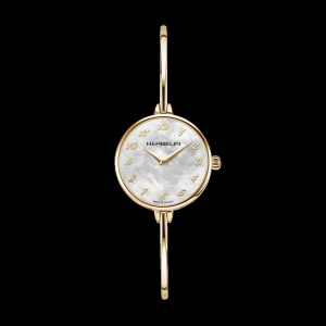 Herbelin horloge model Fil, spangmodel, stalen ronde kast en band geel verguld, saffierglas, parelmoer wijzerplaat met arabische indexen - 11114771