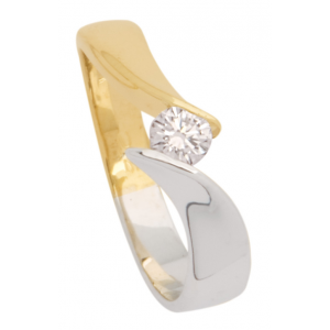 14 krt wit-geelgouden fantasie Eclat slagring model Capri, verfraaid met 1 x 0.04 crt briljant geslepen diamant G-VVS - 11114836