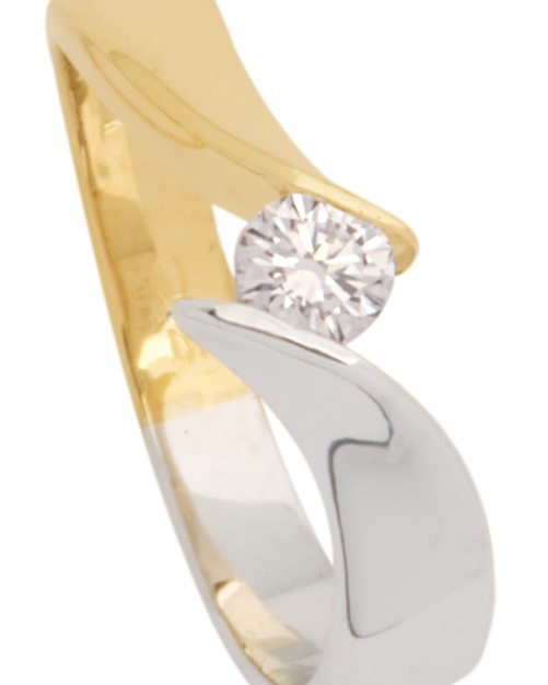 14 krt wit-geelgouden fantasie Eclat slagring model Capri, verfraaid met 1 x 0.04 crt briljant geslepen diamant G-VVS - 11114836