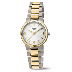 Boccia bicolor titanium fantasie dameshorloge, witte wijzerplaat streep-arabisch, 5 atm wd - 11114858