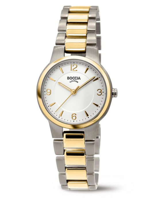 Boccia bicolor titanium fantasie dameshorloge, witte wijzerplaat streep-arabisch, 5 atm wd - 11114858