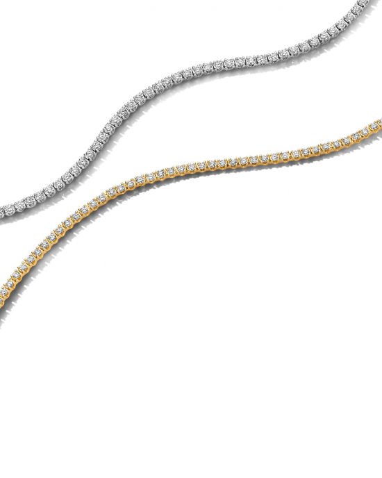 14 karaats geelgouden tennisarmband, ca. 2 mm breed en bezet met 79 briljant geslepen diamanten in vier-poots chatons met een gezamenlijk gewicht van 1,53 crt. Voorzien van 2 veiligheids-achtjes - 11114859