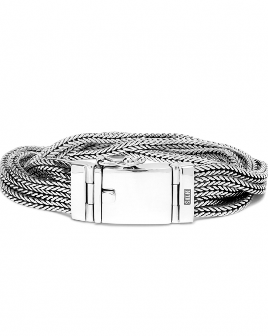 zilvern brede Silk armband, 5 rijige 4-kanten vossestaart-schakel welke samen komen in een gladde bak/insteekveer, sluiting is incl veiligheidsachtje, model 780 op 21 cm - 11114866